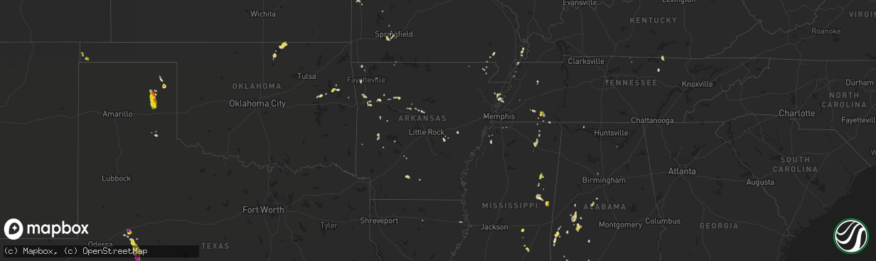 Hail map in Arkansas on May 16, 2018