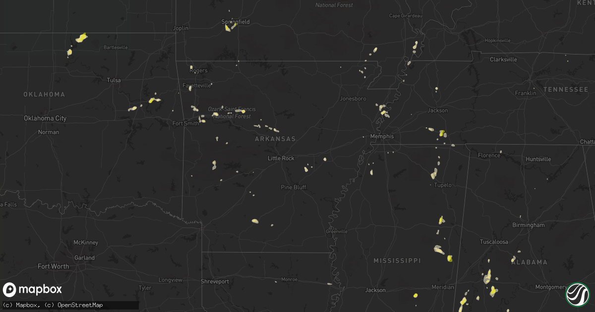 Hail map in Arkansas on May 16, 2018