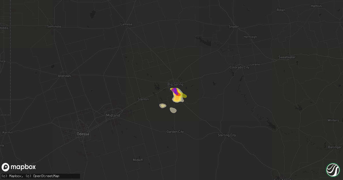 Hail map in Big Spring, TX on May 16, 2018