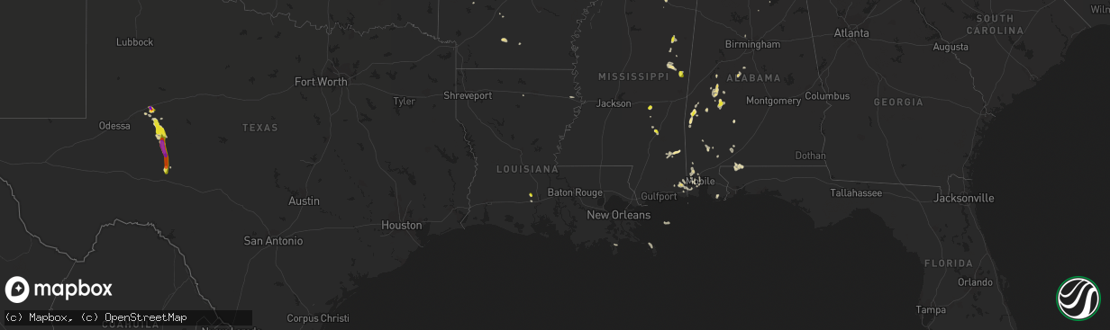 Hail map in Louisiana on May 16, 2018