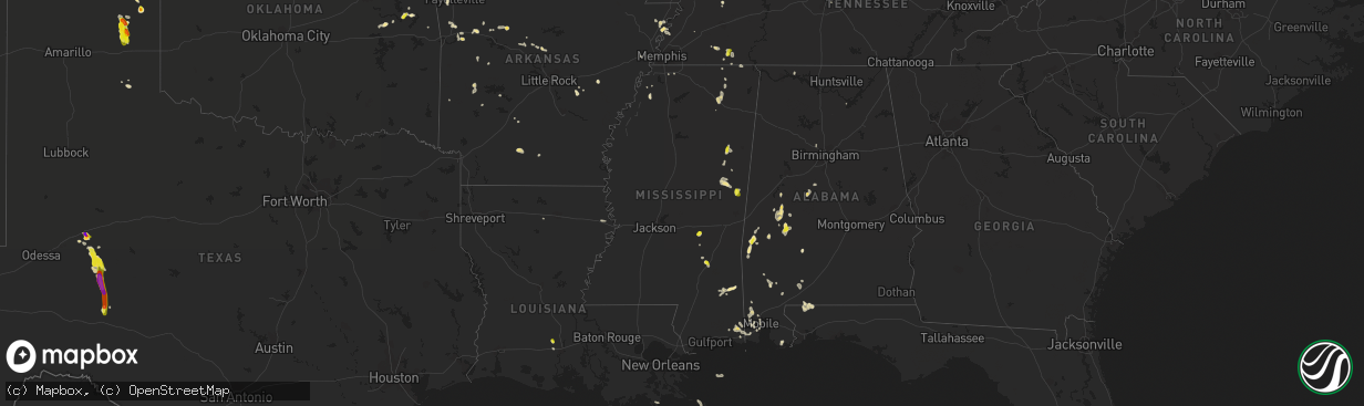 Hail map in Mississippi on May 16, 2018