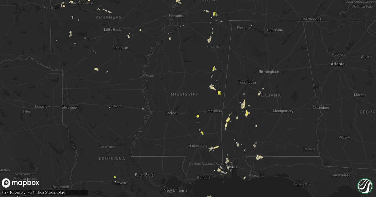 Hail map in Mississippi on May 16, 2018