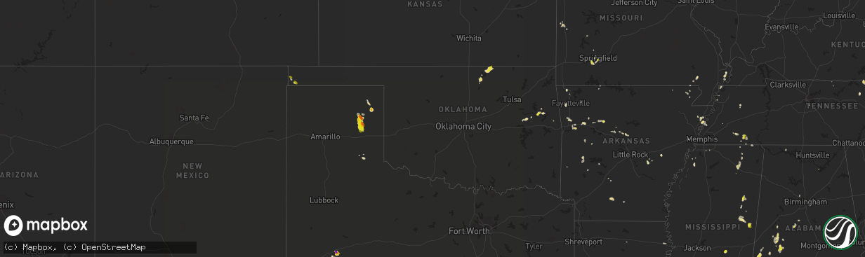 Hail map in Oklahoma on May 16, 2018