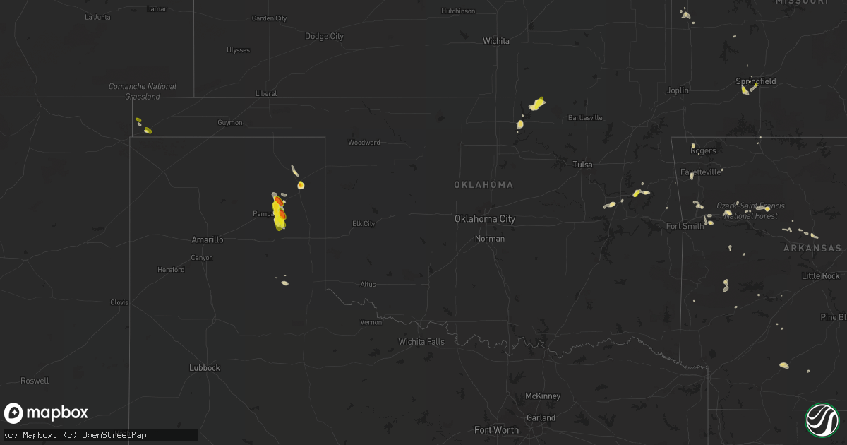 Hail map in Oklahoma on May 16, 2018