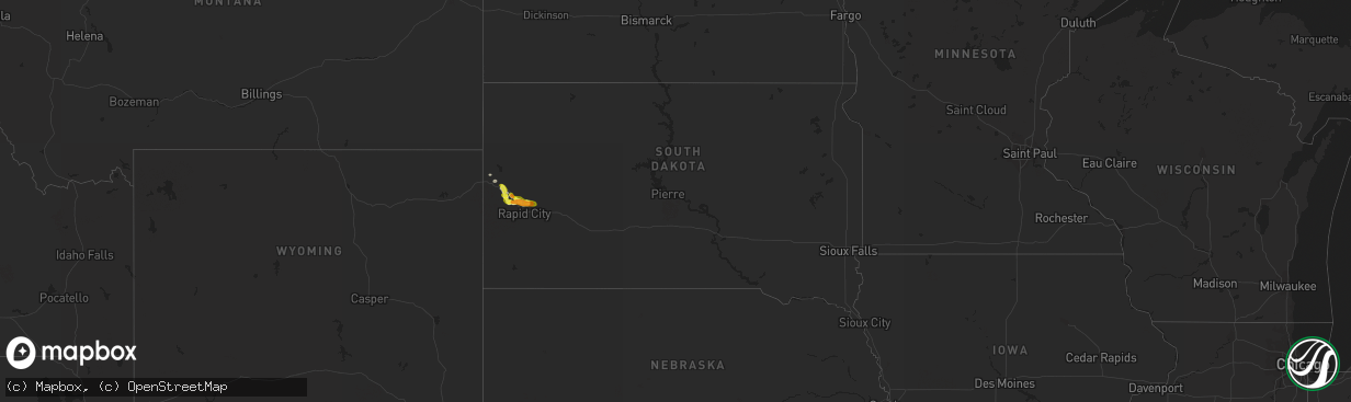 Hail map in South Dakota on May 16, 2018