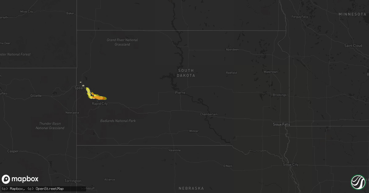 Hail map in South Dakota on May 16, 2018