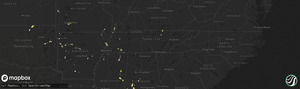 Hail map in Tennessee on May 16, 2018