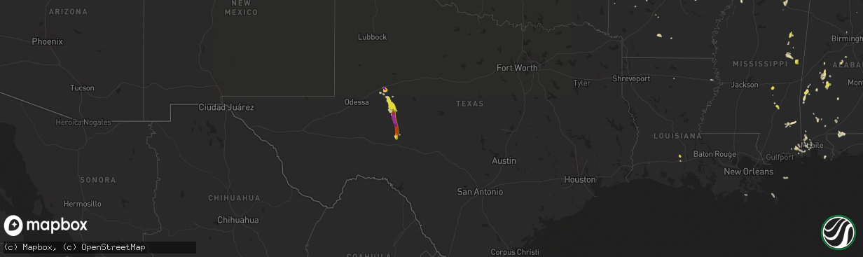 Hail map in Texas on May 16, 2018