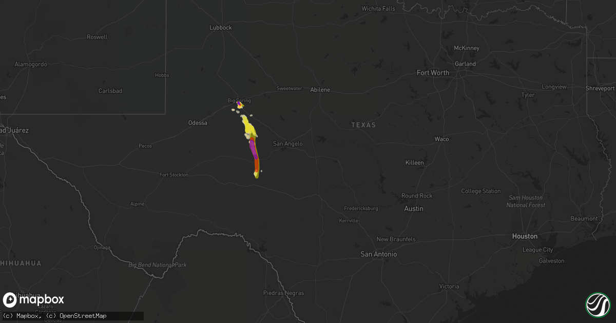 Hail map in Texas on May 16, 2018