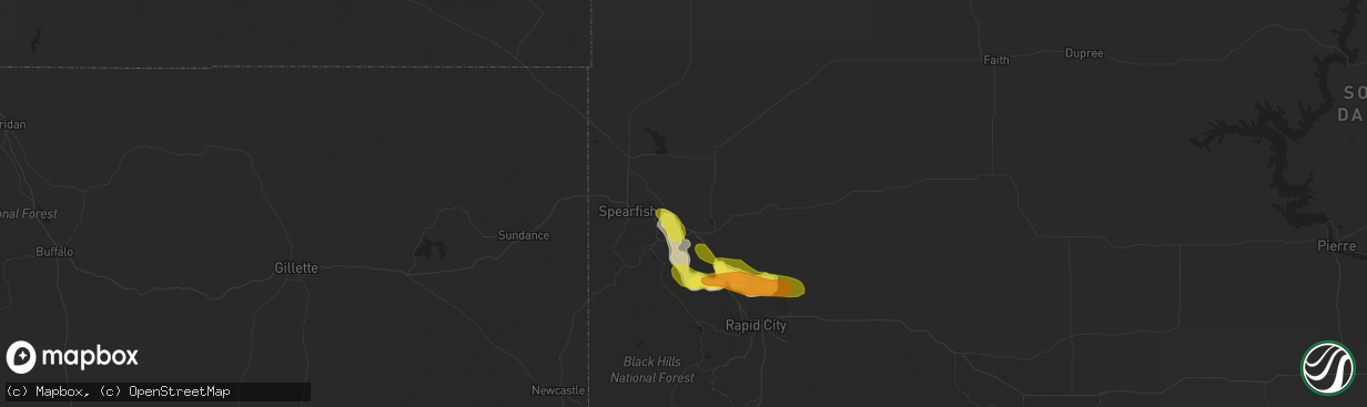 Hail map in Whitewood, SD on May 16, 2018