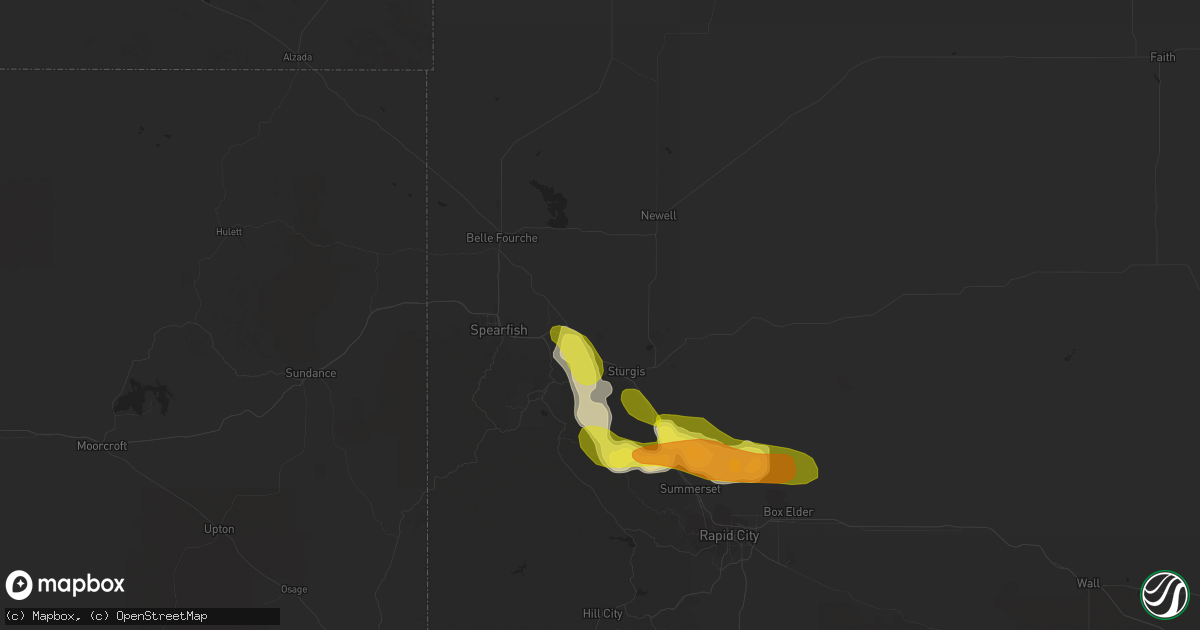 Hail map in Whitewood, SD on May 16, 2018