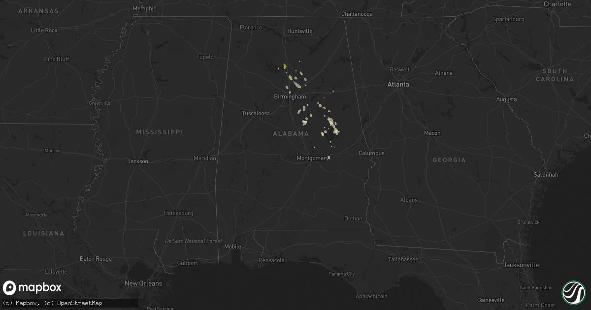 Hail map in Alabama on May 16, 2019