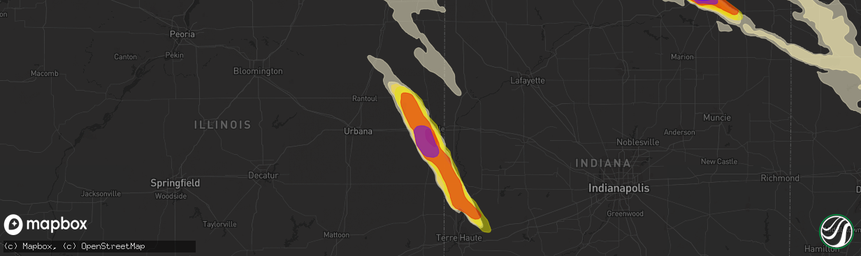 Hail map in Danville, IL on May 16, 2019