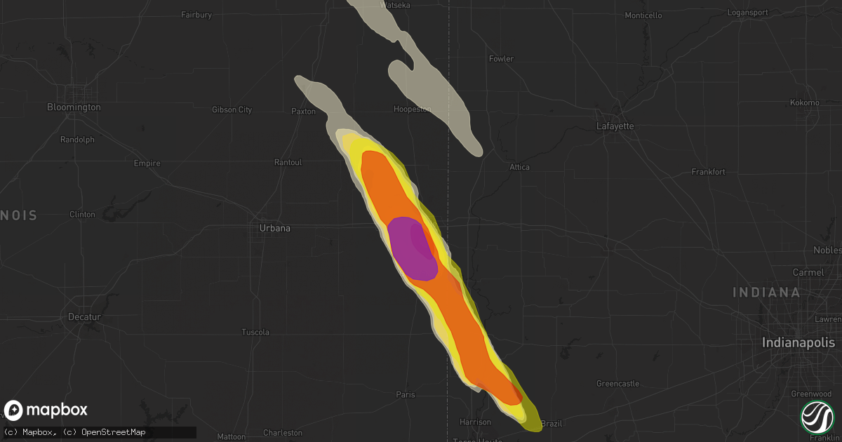 Hail map in Danville, IL on May 16, 2019