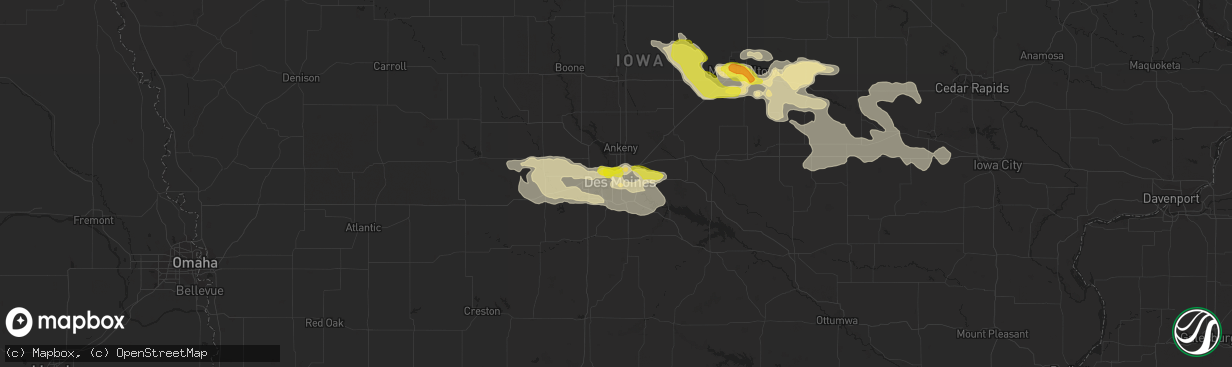 Hail map in Des Moines, IA on May 16, 2019