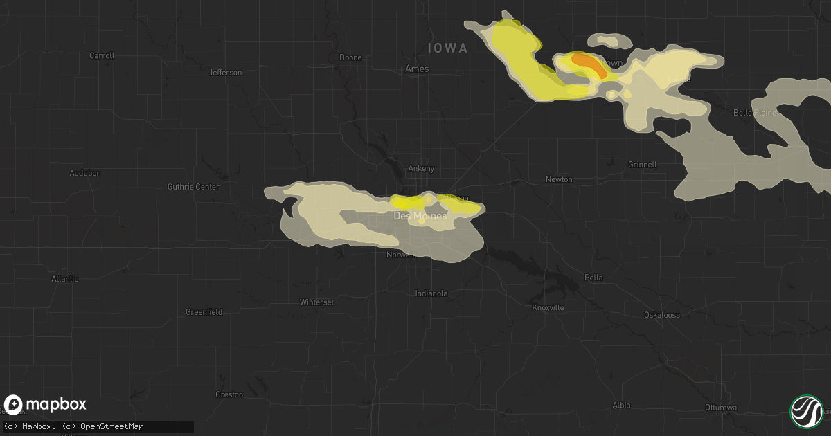 Hail map in Des Moines, IA on May 16, 2019
