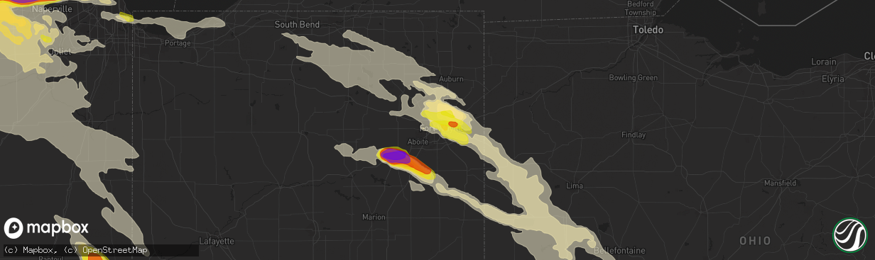 Hail map in Fort Wayne, IN on May 16, 2019