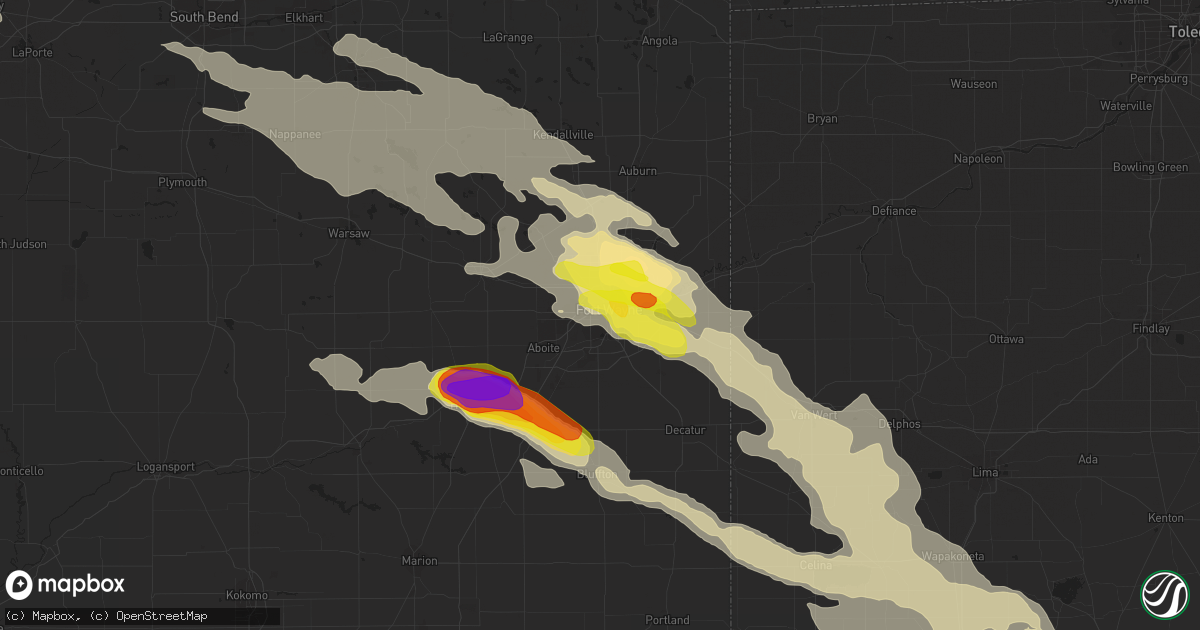 Hail map in Fort Wayne, IN on May 16, 2019
