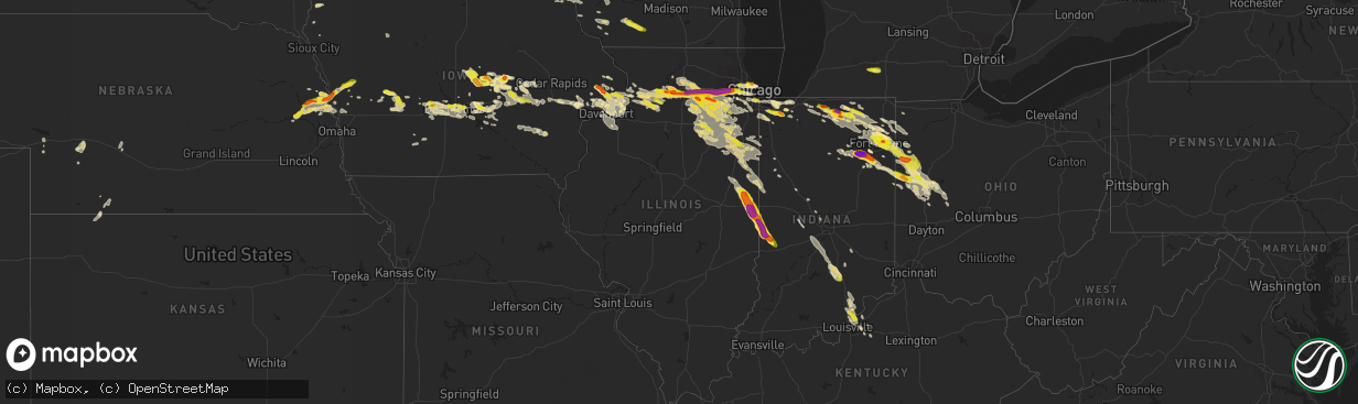 Hail map in Illinois on May 16, 2019