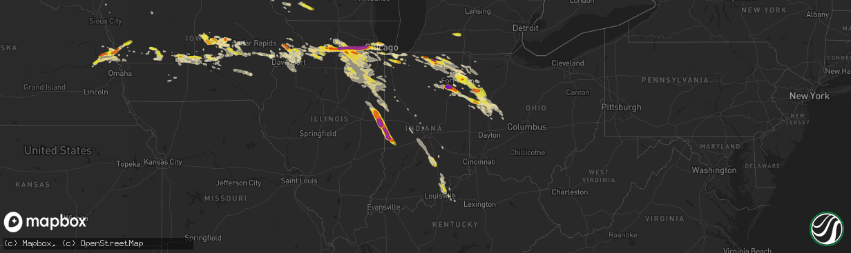 Hail map in Indiana on May 16, 2019