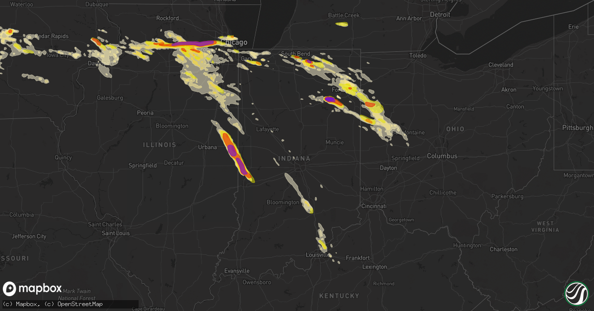 Hail map in Indiana on May 16, 2019