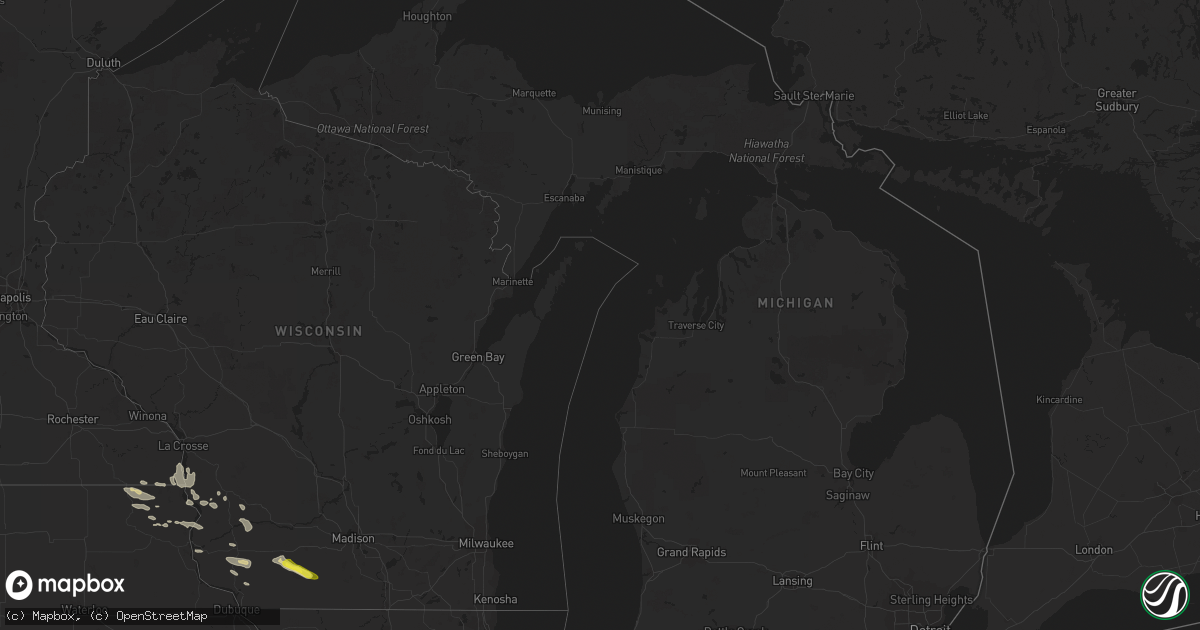 Hail map in Michigan on May 16, 2019