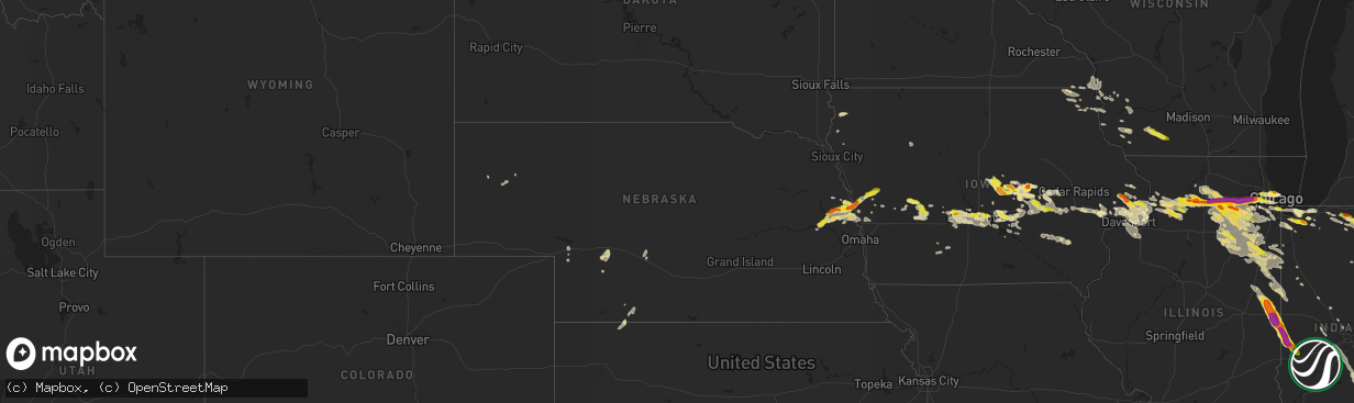 Hail map in Nebraska on May 16, 2019