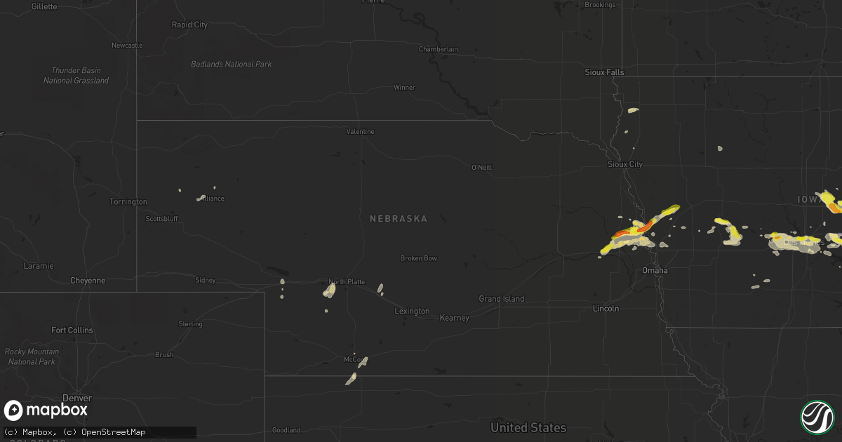 Hail map in Nebraska on May 16, 2019
