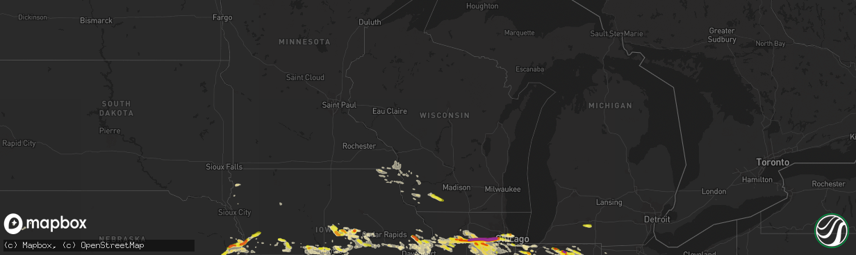 Hail map in Wisconsin on May 16, 2019