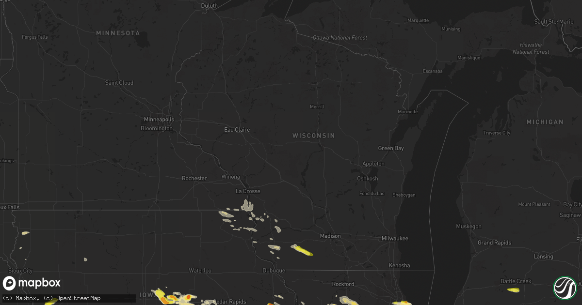 Hail map in Wisconsin on May 16, 2019