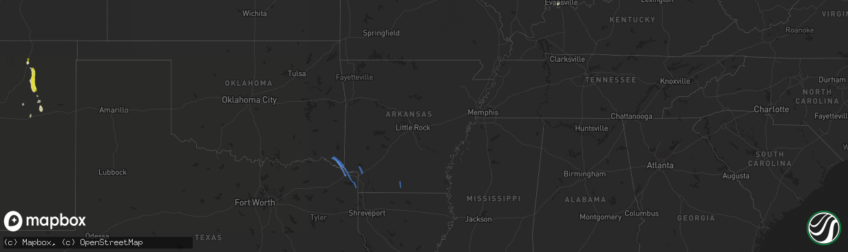 Hail map in Arkansas on May 16, 2020