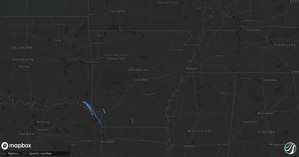 Hail map in Arkansas on May 16, 2020