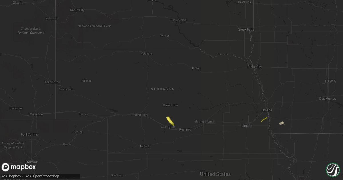 Hail map in Nebraska on May 16, 2020