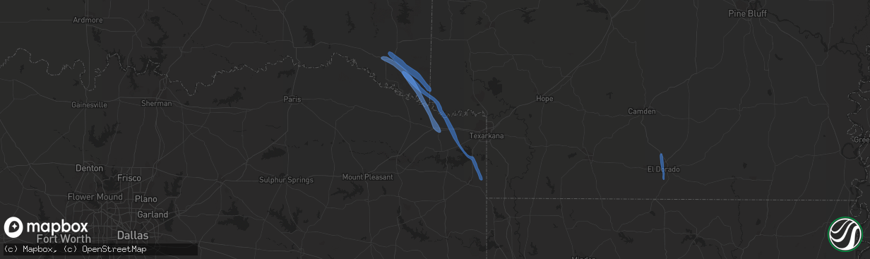 Hail map in New Boston, TX on May 16, 2020