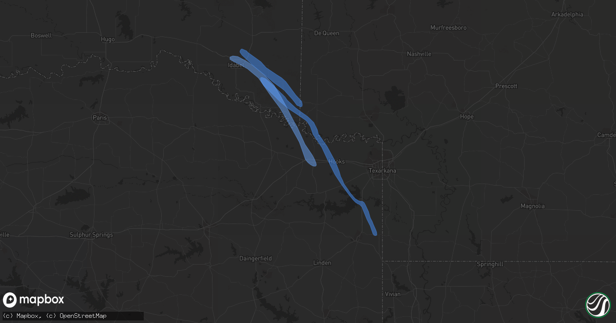 Hail map in New Boston, TX on May 16, 2020