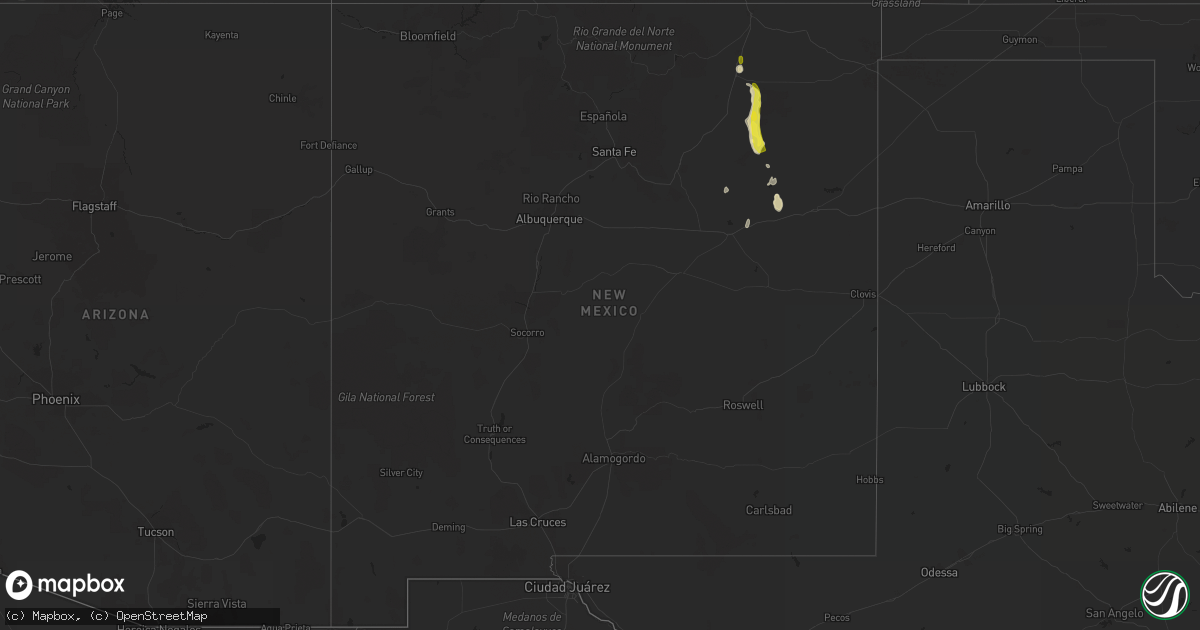 Hail map in New Mexico on May 16, 2020