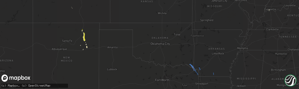 Hail map in Oklahoma on May 16, 2020