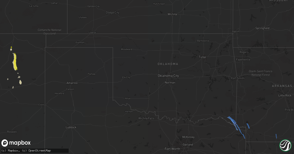 Hail map in Oklahoma on May 16, 2020