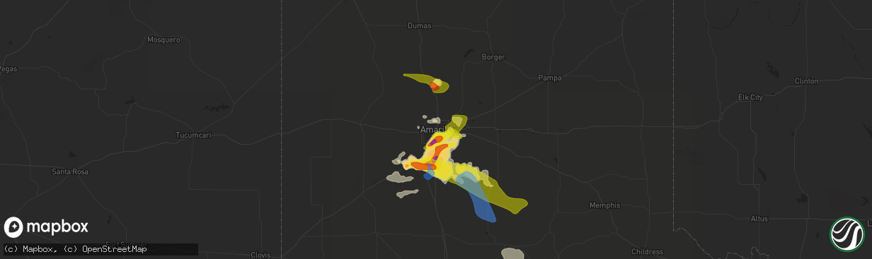 Hail map in Amarillo, TX on May 16, 2021