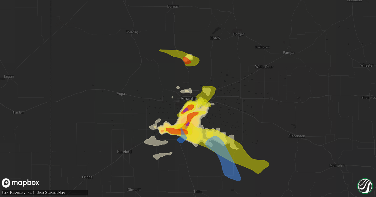 Hail map in Amarillo, TX on May 16, 2021
