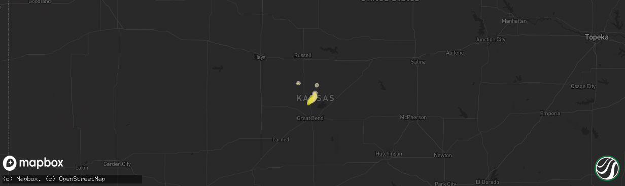 Hail map in Hoisington, KS on May 16, 2021