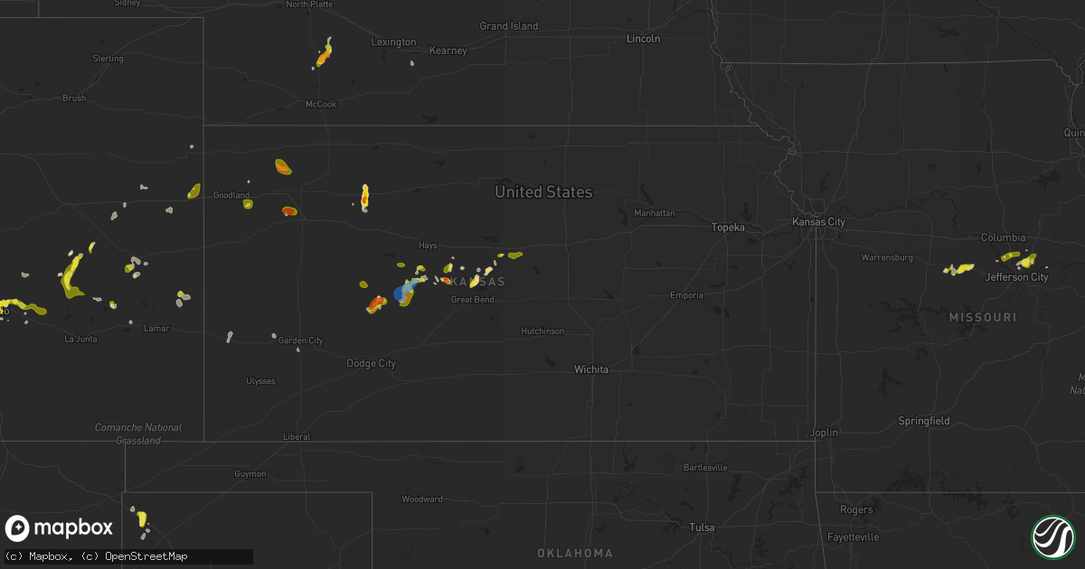 Hail map in Kansas on May 16, 2021