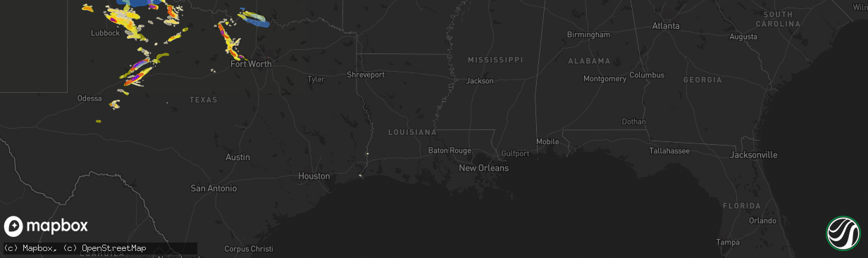 Hail map in Louisiana on May 16, 2021