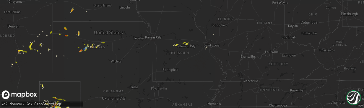 Hail map in Missouri on May 16, 2021