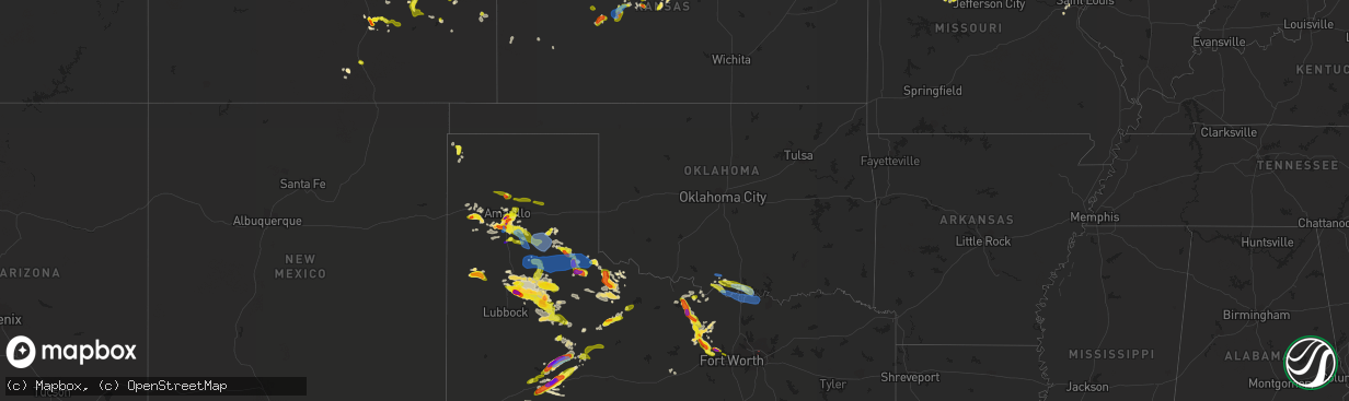 Hail map in Oklahoma on May 16, 2021