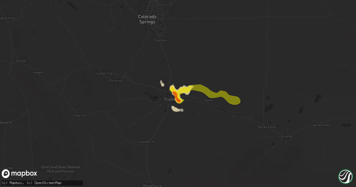 Hail map in Pueblo, CO on May 16, 2021
