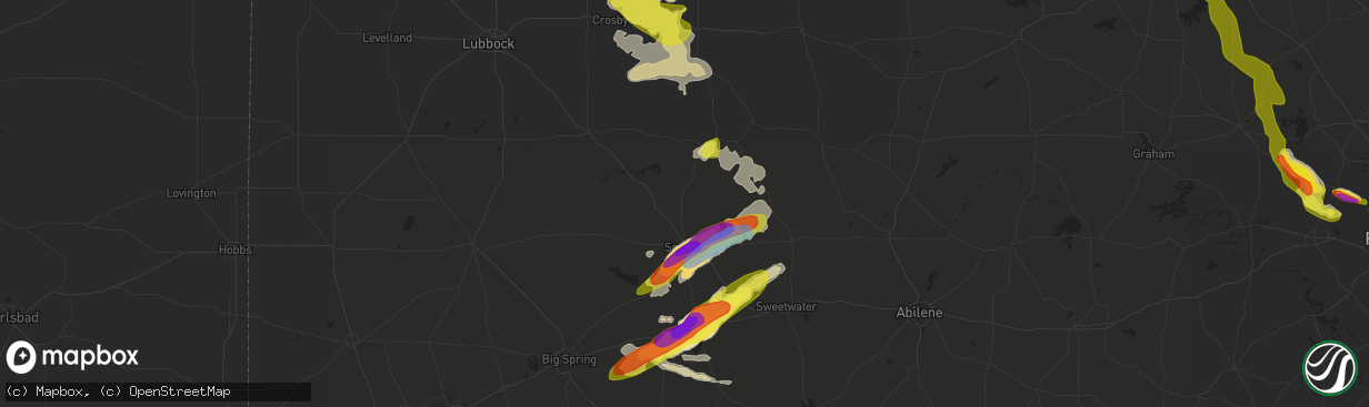 Hail map in Snyder, TX on May 16, 2021
