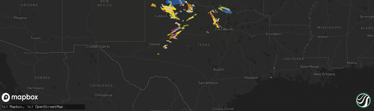 Hail map in Texas on May 16, 2021