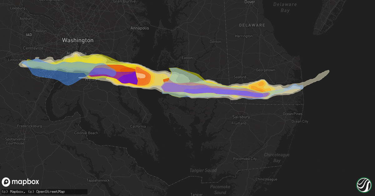 Hail map in Cambridge, MD on May 16, 2022