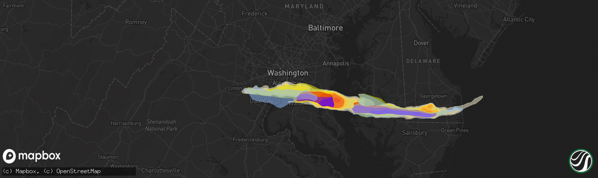 Hail map in Clinton, MD on May 16, 2022